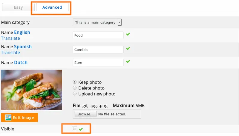 Category visibility