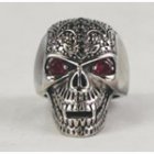 40028 SKULL WITH RED CZ EYES RING 40028