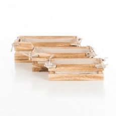 Box in hout met linnen set van 3 st